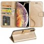 For iPhone Xs Max Case Leather Stand Feature with Wrist Strap Credit Cards Gold
