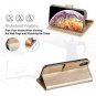 For iPhone Xs Max Case Leather Stand Feature with Wrist Strap Credit Cards Gold