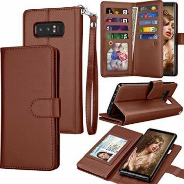For Galaxy Note 8 Wallet Case PU Leather Detachable Magnetic Credit Card Brown