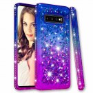 For Galaxy S10 Plus Case for Girls Shock Absorption Glitter Liquid Blue/Purple