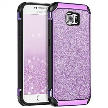 For Samsung Galaxy S6 Case Glitter Slim Leather Anti-Slip Shockproof Purple