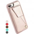 For iPhone 7/8 Plus Wallet Case PU Leather ZVEdeng Credit Card Slot Rose Gold