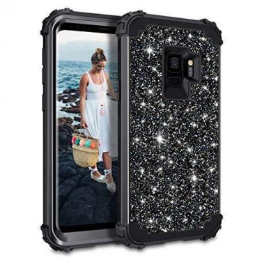 Samsung Galaxy S9 Case Glitter Sparkle Heavy Duty Shockproof Shiny Black