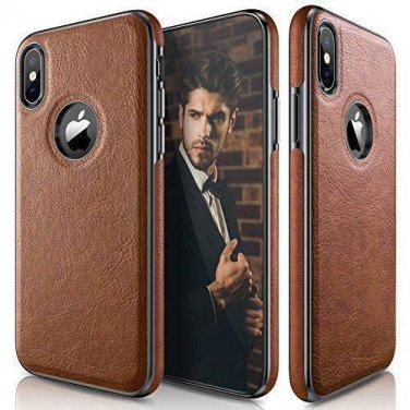iPhone XS X Case Slim Thin Premium Leather Luxury Pu Flexible Hybrid Brown 2018