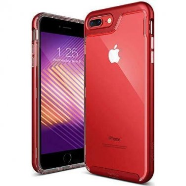 For iPhone 7/8 Plus Case Clear Back Premium Finish frame Ultra clear cover Red