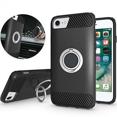 For iPhone 6/6S/7/8 Case Rotating Ring Holder Kickstand Armor Defender Black