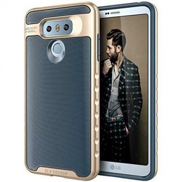 For LG G6 Plus Case Hybrid Scratch Dust Proof Armor Defender Dark Blue/Gold