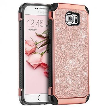 For Samsung Galaxy S6 Case Luxury Glitter Slim Leather Shockproof Rose Gold