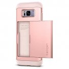 For Samsung Galaxy S8 Case Slim Dual Layer Wallet Card Slot Holder Rose Gold