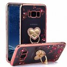 For Galaxy S8 Plus Case Glitter Crystal Heart Floral Slim Luxury Ring Rose Gold