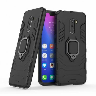 For Xiaomi Pocophone F1 Case Ring Holder Iron Man Design 2 in 1 Hybrid Black