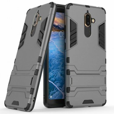 For Nokia 7 Plus Case Dual Layer Armor Hard Slim Hybrid Kickstand Phone Gray