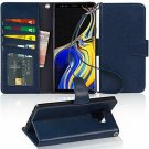 For Galaxy Note 9 Case PU Leather Wallet Wrist Strap 4Slots ID&Credit Card Blue