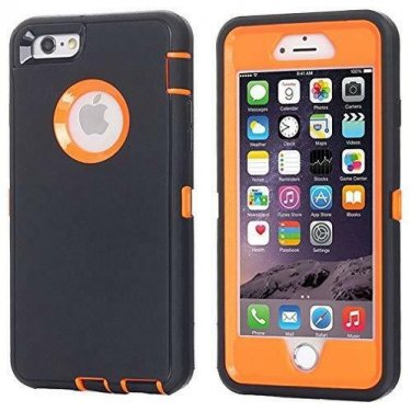for Apple iPhone 6/6S Case Built Screen Protector Tough 3in1 Rugged Black Orange