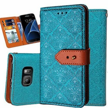 For Galaxy S7 Edge Wallet Case Ultra Slim Vintage Leather Folio Flip Book Blue