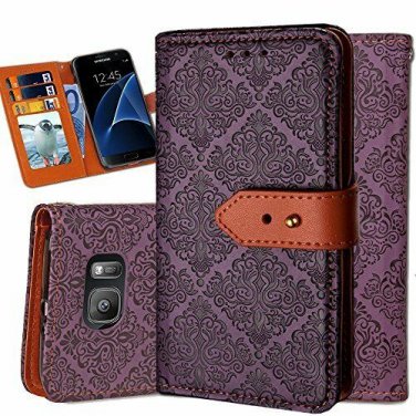 For Galaxy S7 Edge Wallet Case Ultra Slim Vintage Leather Folio Flip Book Purple