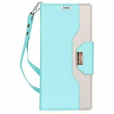 For Galaxy Note 9 Wallet Case Card Slots Mirror Wristlet Folding Stand Mint