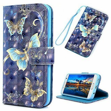 For Samsung Galaxy S7 Case Wallet Leather Credit Card ID Holders  Gold Butterfly