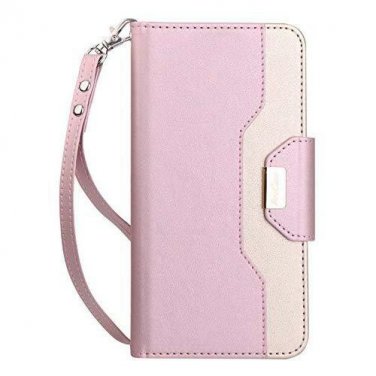 For Google Pixel 3 XL Wallet Case Mirror Wristlet Folding Stand Protective Pink
