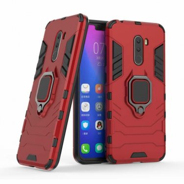 For Xiaomi Pocophone F1 Case Ring Holder Iron Man Design 2 in 1 Hybrid Red