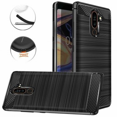 For Nokia 7 Plus Case Carbon Fiber Shock Resistant Brushed Texture Soft Black