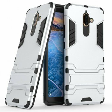 For Nokia 7 Plus Case Dual Layer Armor Hard Slim Hybrid Kickstand Phone Silver