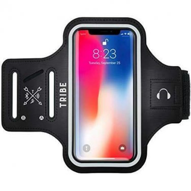 Cell Phone Armband Case Water Resistant  with Adustable Elastic Band & Key Black