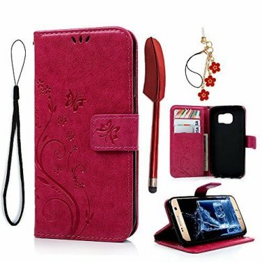 For Samsung Galaxy S7 Case Wallet Leather Credit Card ID Holders Ultra Slim Pink