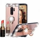 for Samsung Galaxy S9 Plus Case Mirror Glitter Diamond Crystal Ring Holder Pink