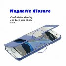 For Samsung Galaxy S7 Case  Dual Window Magnetic Closure Twill PU Leather Blue