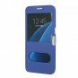 For Samsung Galaxy S7 Case  Dual Window Magnetic Closure Twill PU Leather Blue