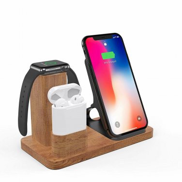 Wireless Charging Stand   3 in 1 Apple Watch Charging Stand for AirPods Wood