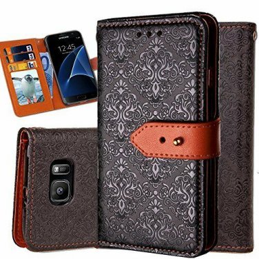 For Galaxy S7 Edge Wallet Case Ultra Slim Vintage Leather Folio Flip Book Black