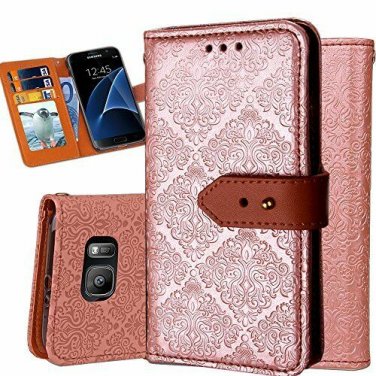 For Galaxy S7 Edge Wallet Case Ultra Slim Vintage Leather Folio Flip Book Gold