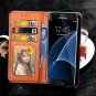 For Galaxy S7 Edge Wallet Case Ultra Slim Vintage Leather Folio Flip Book Gold