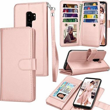 For Samsung Galaxy S9 Plus Case Wallet PU Leather Luxury Credit Card Rose Gold