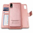 For iPhone XR Case Wallet Wireless Charger Detachable Vegan Leather Rosegold