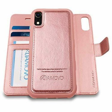 For iPhone XR Case Wallet Wireless Charger Detachable Vegan Leather Rosegold