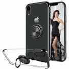 For iPhone XR Case Built-in 360 Rotatable Ring Kickstand Transparent TPU Black