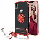 For iPhone XR Case Built-in 360 Rotatable Ring Kickstand Transparent TPU Red