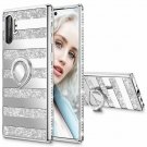 Samsung Galaxy Note 10 Plus Case Glitter Ring Kickstand Women Stripe Silver