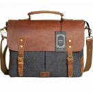 Laptop Messenger Bag 14 inch Vintage Canvas Real Leather Laptop Briefcase Gray