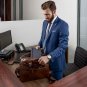 Leather Messenger Bag with Padded Laptop Protection for 14 Inch Superior Brown