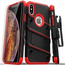 iPhone Xs Max case Military Grade Drop Tempered Glass Protector Kickstand RED