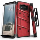 For Galaxy Note 8 Case Military Grade Drop Tested with Tempered Glass RED Black