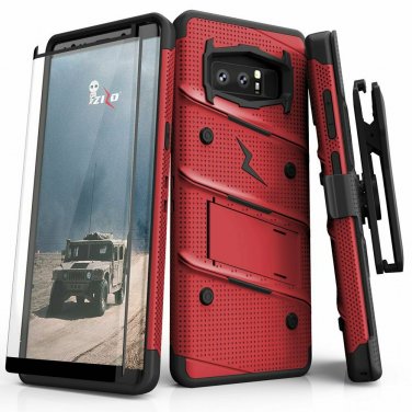 For Galaxy Note 8 Case Military Grade Drop Tested with Tempered Glass RED Black