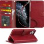 For iPhone 11 Pro Max PU Leather Wallet Cover Stand Feature Cred Cards Wine Red