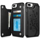 iPhone 7/8 Plus Case Wallet Slim Protective Card Slot Leather Black Flower