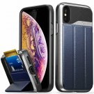 iPhone X/Xs Wallet Case Protective Kickstand  Flip Leather Silver/Blue/Black