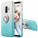 Samsung Galaxy S9 Case Glitter Women Bling Rhinestone Ring Kickstand Silver Teal